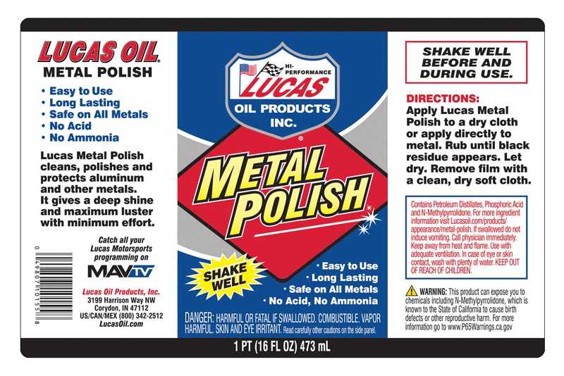 Lucas Oil, Lucas Oil Metal Polish, 16 Oz. - 10155